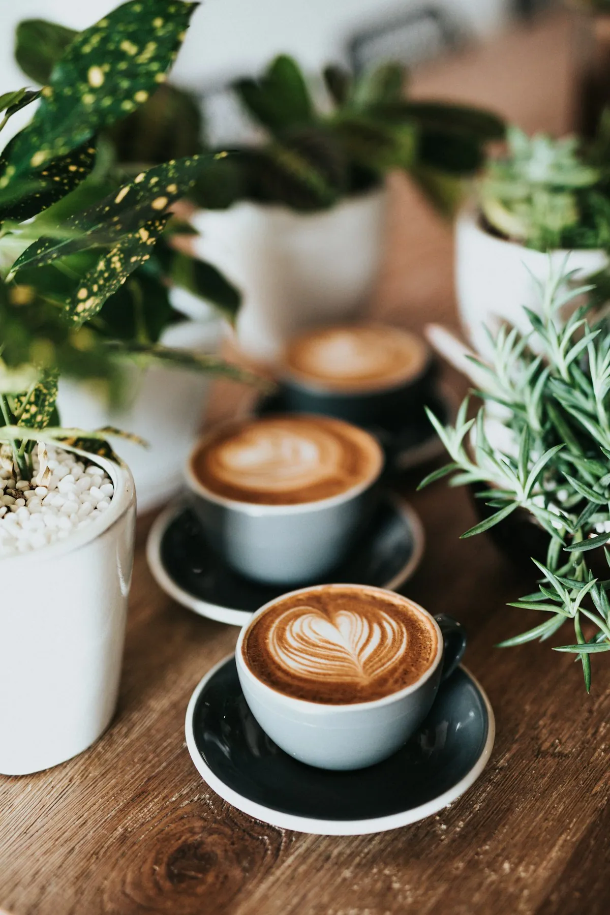 Latte in a ceramic cup on marble